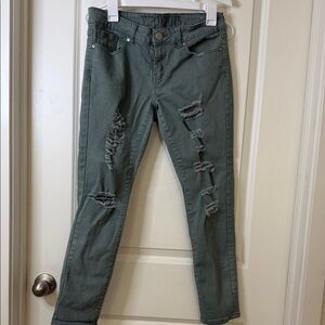 VIP Olive Distressed Skinny Jeans
